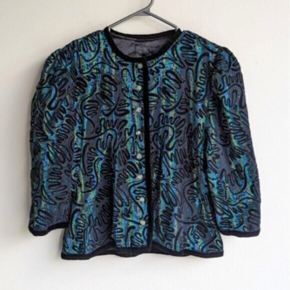 Vintage Jackets & Blazers - Vintage metallic rainbow puff sleeve jacket